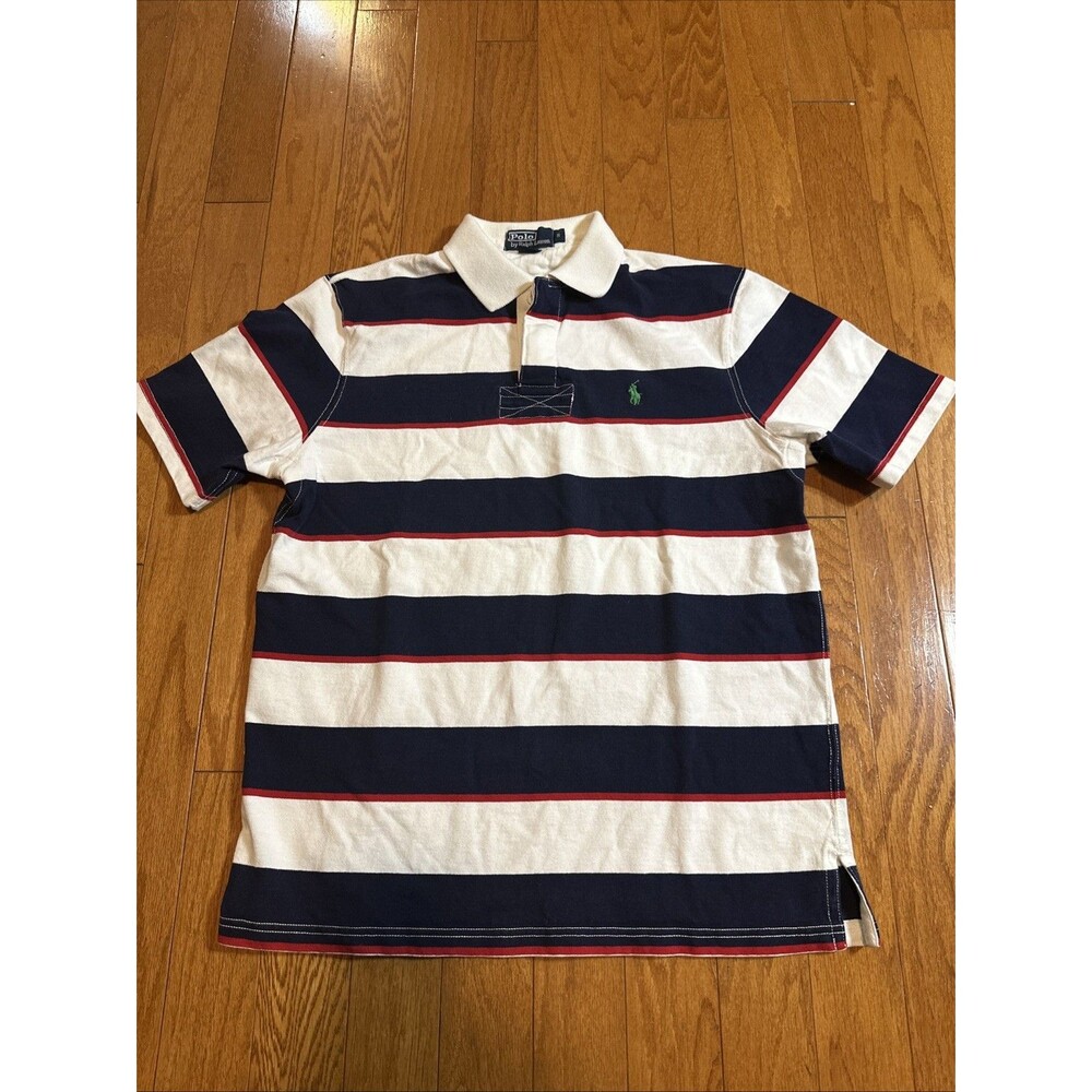 Vintage Polo Ralph Lauren Shirt White, Blue, Red Short Sleeve S Heavy Cotton
